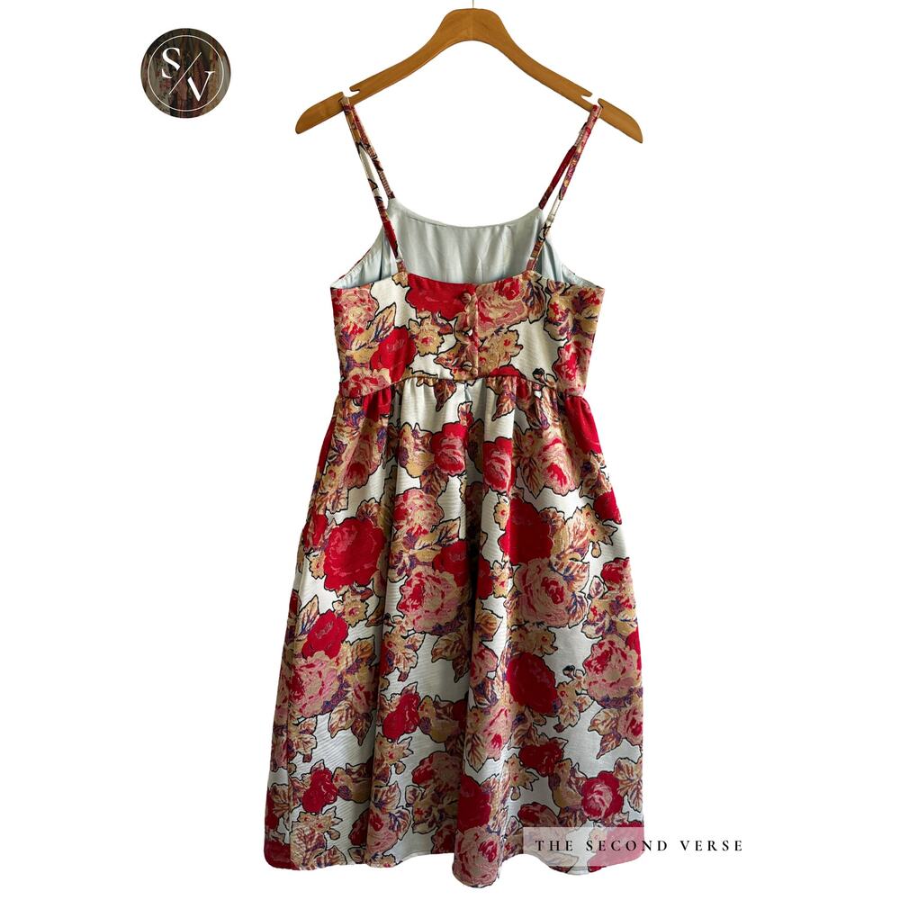 Rachel Antonoff Anthropologie Red Rose Midi Floral Dress Size 0 Petite - Picture 5 of 12